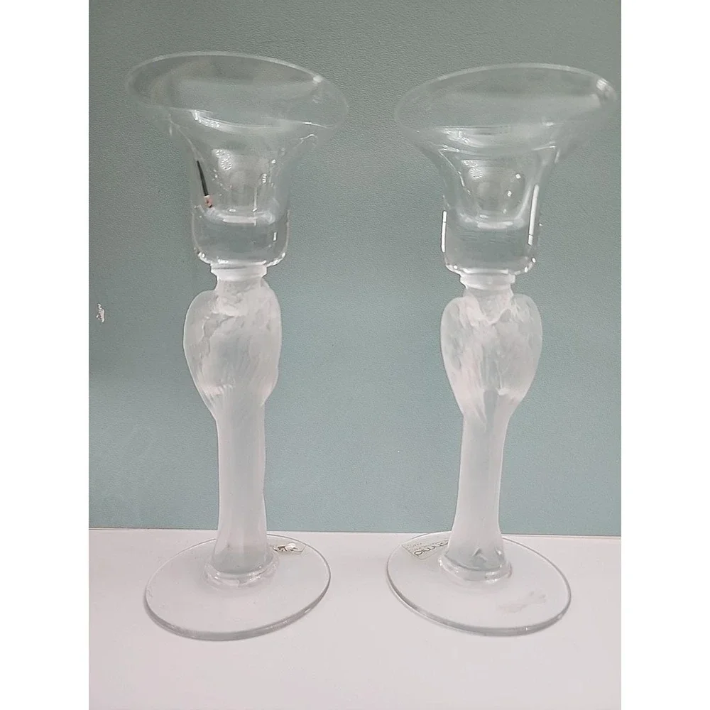 Schmid Folio Of France Hand Blown‎ Frosted Angel Candle Stick Set Of 2- Vintage